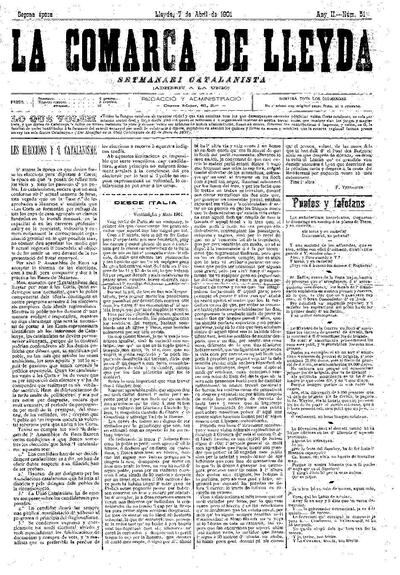 COMARCA DE LLEYDA, LA, 7/4/1901 [Issue]