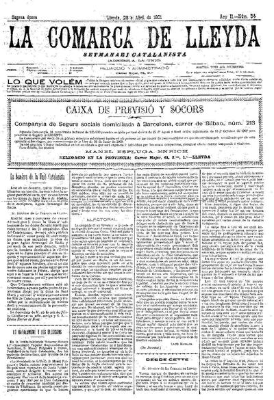 COMARCA DE LLEYDA, LA, 28/4/1901 [Issue]