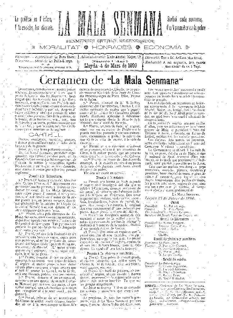 MALA SENMANA, LA, 4/3/1899 [Ejemplar]