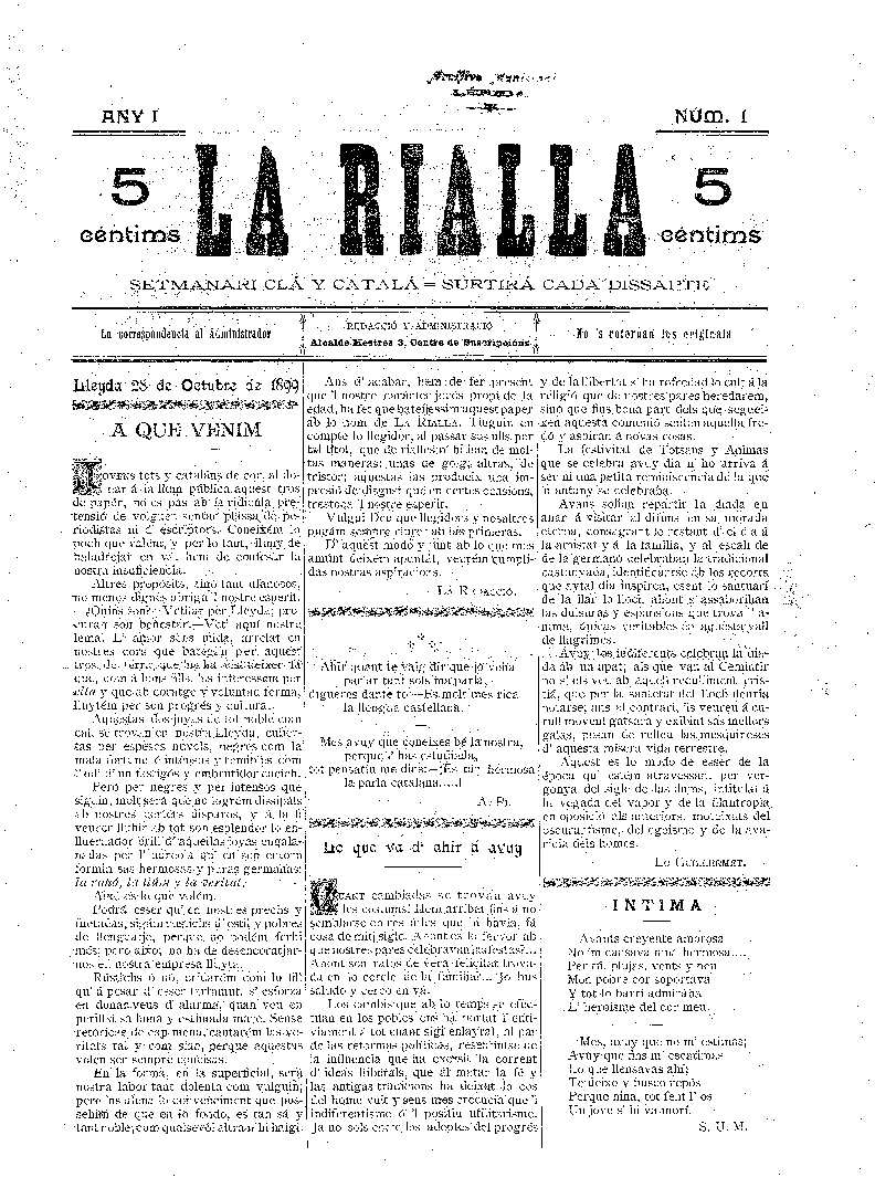 RIALLA, LA, 28/10/1899 [Exemplar]