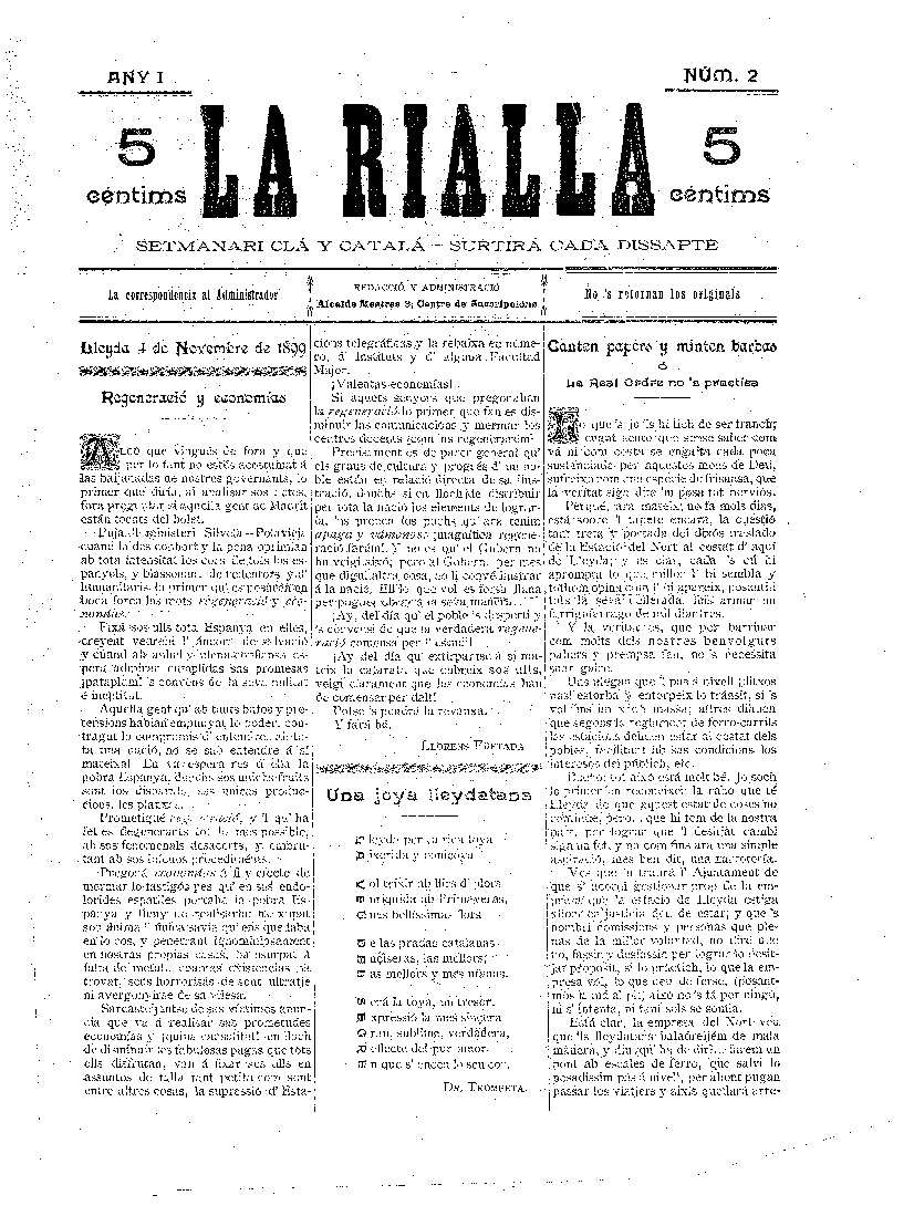 RIALLA, LA, 4/11/1899 [Exemplar]