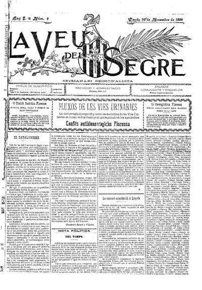 VEU DEL SEGRE, LA , 26/11/1899 [Issue]