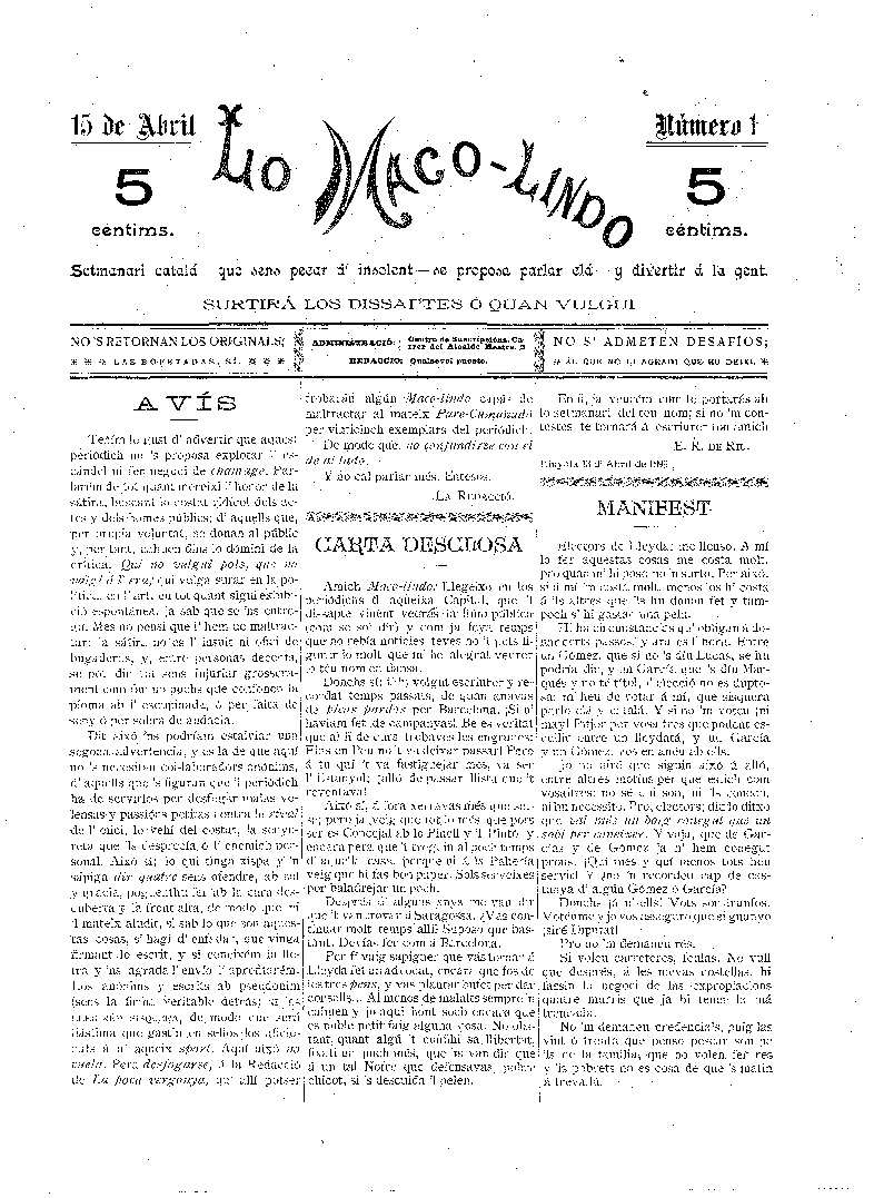 MACO LINDO, LO, 15/4/1899 [Issue]