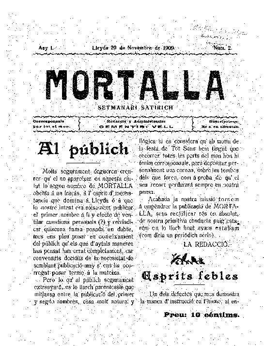 MORTALLA, 20/11/1909 [Ejemplar]