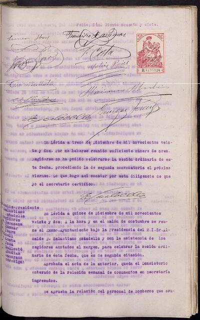 Actes del Ple de l'Ajuntament de Lleida, 15/12/1922 [Acta]