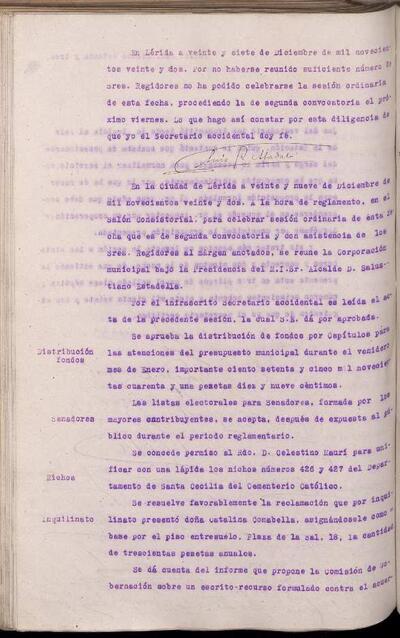 Actes del Ple de l'Ajuntament de Lleida, 27/12/1922, Diligència [Acta]