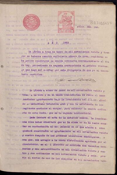 Actes del Ple de l'Ajuntament de Lleida, 3/1/1923, Diligència [Acta]
