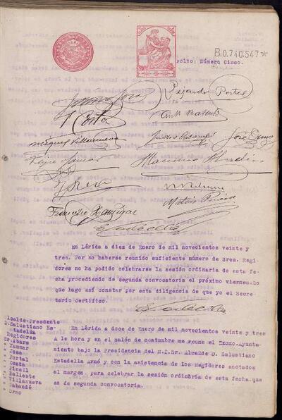 Actes del Ple de l'Ajuntament de Lleida, 10/1/1923, Diligència [Acta]