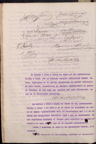 Actes del Ple de l'Ajuntament de Lleida, 19/1/1923 [Acta]
