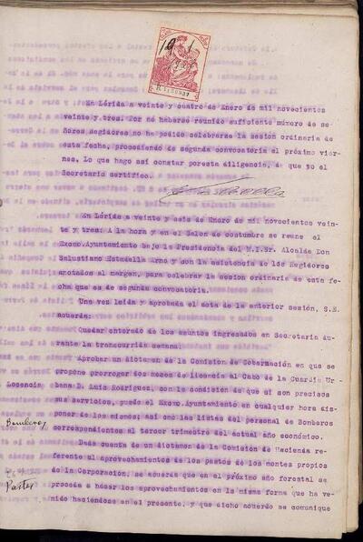 Actes del Ple de l'Ajuntament de Lleida, 26/1/1923 [Acta]