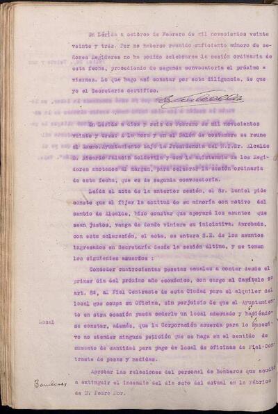 Actes del Ple de l'Ajuntament de Lleida, 14/2/1923, Diligència [Acta]