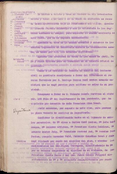 Actes del Ple de l'Ajuntament de Lleida, 23/2/1923 [Acta]