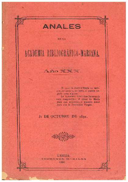 ANALES DE LA ACADEMIA BIBLIOGRÁFICO-MARIANA, 1/1/1891, ANALES DE LA ACADEMIA BIBLIOGRÃ?FICO-MARIANA [Issue]