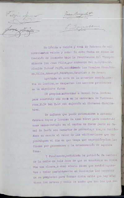 Actes de la Comissió Municipal d'Eixample, 23/2/1928 [Acta]