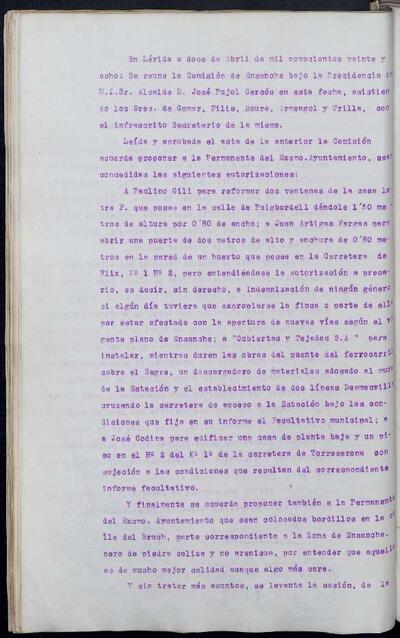 Actes de la Comissió Municipal d'Eixample, 12/4/1928 [Minutes]