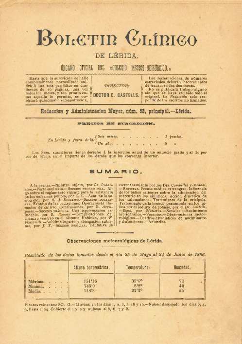 BOLETÍN CLÍNICO DE LÉRIDA, 1/1/1886 [Issue]