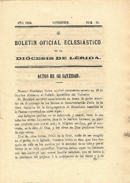 BOLETÍN OFICIAL ECLESIÁSTICO DE LA DIÓCESIS DE LÉRIDA, 1/1/1866 [Exemplar]