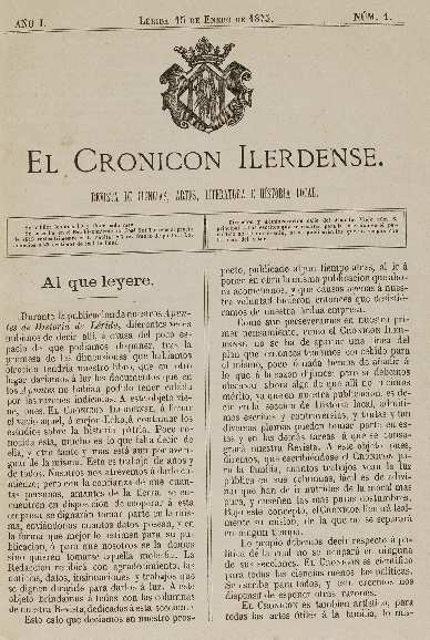 EL CRONICÓN ILERDENSE, 1/1/1875, CRONICÃ“N ILERDENSE, EL [Issue]