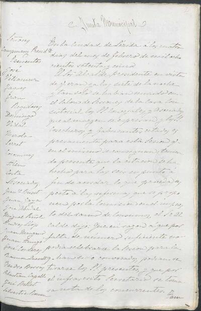 Actes de la Junta Municipal, 4/2/1875 [Minutes]