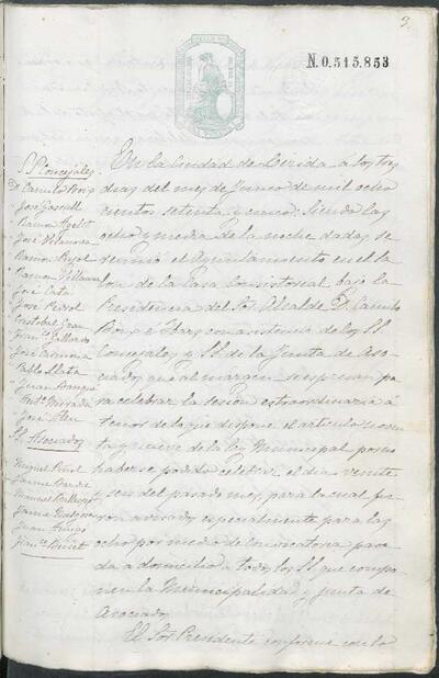 Actes de la Junta Municipal, 3/6/1875, Sessió extraordinària [Minutes]