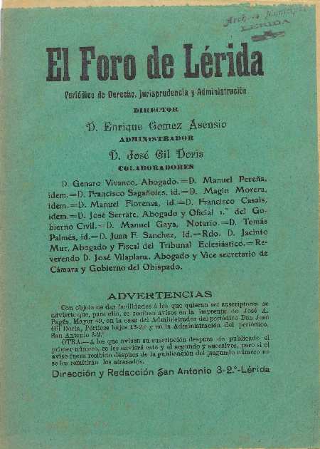 FORO DE LÉRIDA, EL, 1/1/1910 [Exemplar]