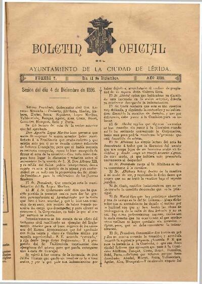 BOLETÍN OFICIAL DEL AYUNTAMIENTO DE LÉRIDA, 11/12/1886 [Issue]
