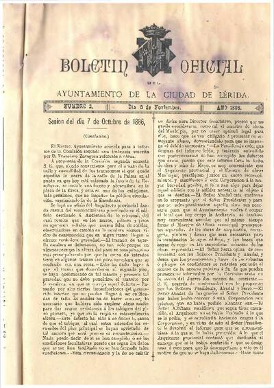 BOLETÍN OFICIAL DEL AYUNTAMIENTO DE LÉRIDA, 6/11/1886 [Issue]