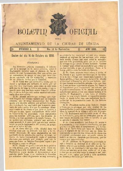 BOLETÍN OFICIAL DEL AYUNTAMIENTO DE LÉRIDA, 13/11/1886 [Issue]