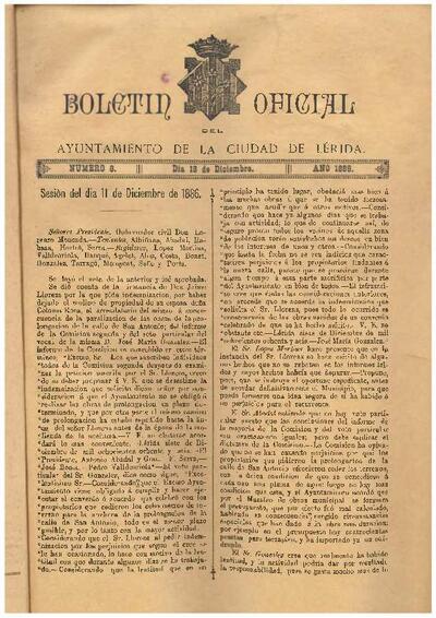 BOLETÍN OFICIAL DEL AYUNTAMIENTO DE LÉRIDA, 18/12/1886 [Issue]