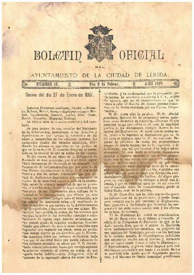 BOLETÍN OFICIAL DEL AYUNTAMIENTO DE LÉRIDA, 5/2/1887 [Issue]