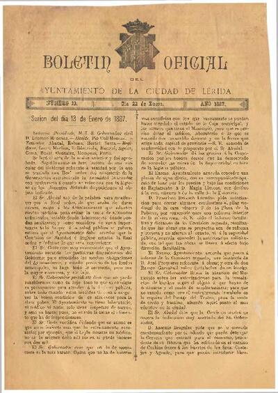 BOLETÍN OFICIAL DEL AYUNTAMIENTO DE LÉRIDA, 29/1/1887 [Issue]