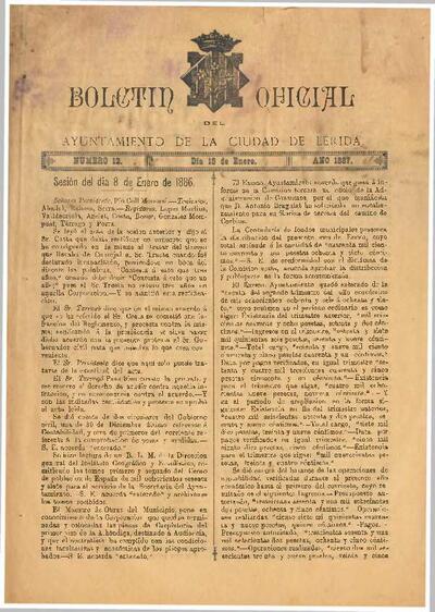 BOLETÍN OFICIAL DEL AYUNTAMIENTO DE LÉRIDA, 15/1/1887 [Issue]