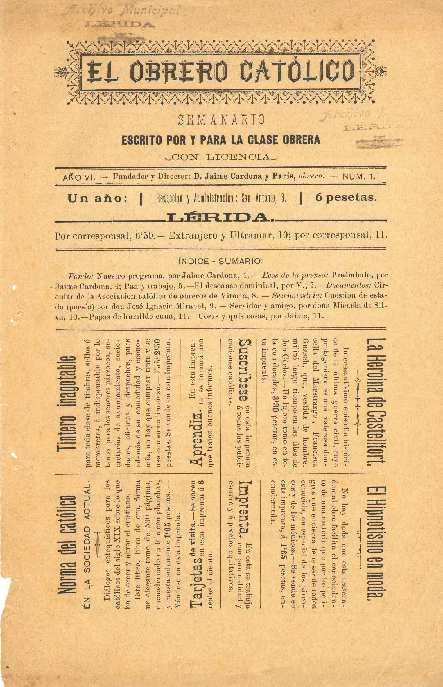OBRERO CATÓLICO, EL, 1/1/1888 [Issue]