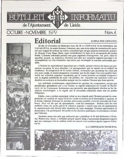 BUTLLETÍ INFORMATIU DE L'AJUNTAMENT DE LLEIDA, 1/10/1979 [Exemplar]