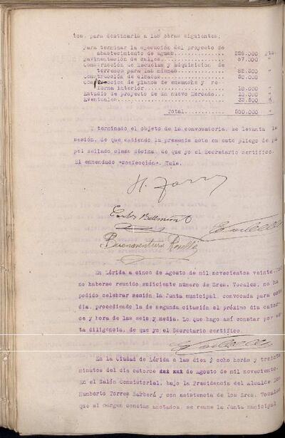 Actes de la Junta Municipal, 5/8/1920, DiligÃ¨ncia [Acta]