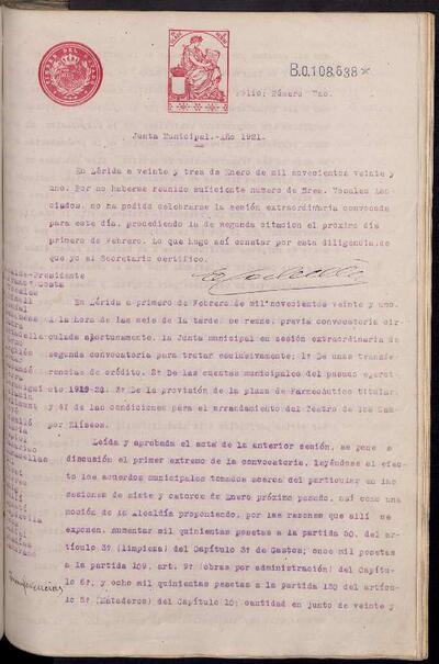 Actes de la Junta Municipal, 23/1/1921, DiligÃ¨ncia [Acta]