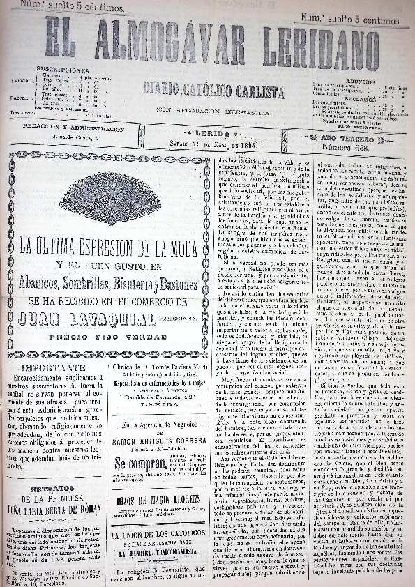 ALMOGÁVAR LERIDANO, EL, 1/1/1892 [Issue]