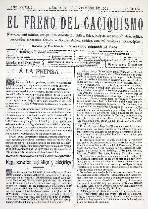 FRENO DEL CACIQUISMO, EL, 1/1/1894 [Exemplar]