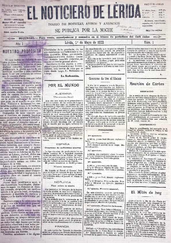 NOTICIERO DE LÉRIDA, EL, 1/1/1902 [Issue]