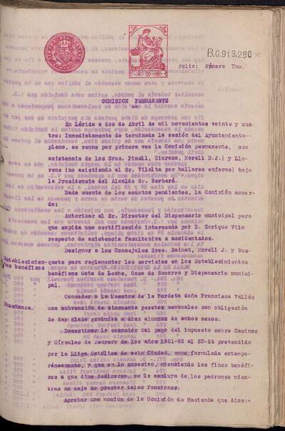 Actes de la Comissió Municipal Permanent, 2/4/1924 [Acta]