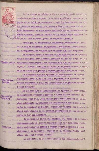 Actes de la Comissió Municipal Permanent, 16/4/1924 [Minutes]