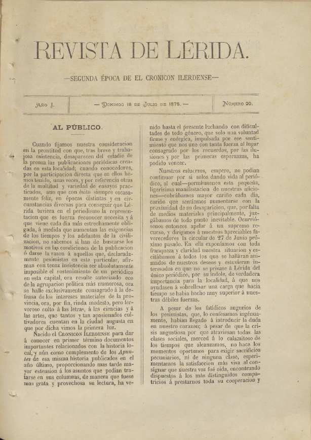 REVISTA DE LÉRIDA, 18/7/1875 [Issue]