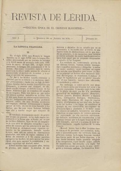 REVISTA DE LÉRIDA, 29/8/1875 [Issue]