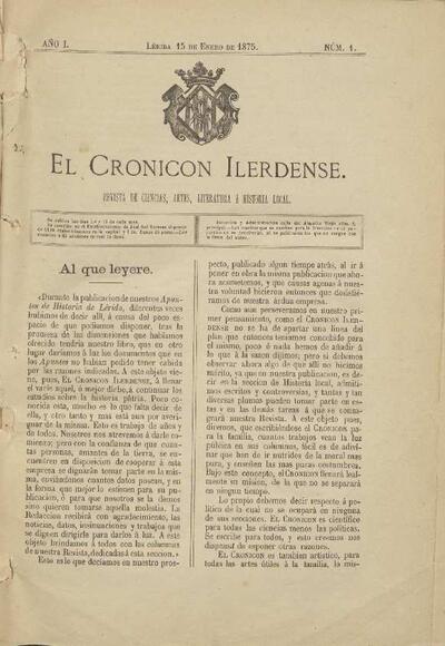 CRONICÓN ILERDENSE, EL, 15/1/1875 [Issue]