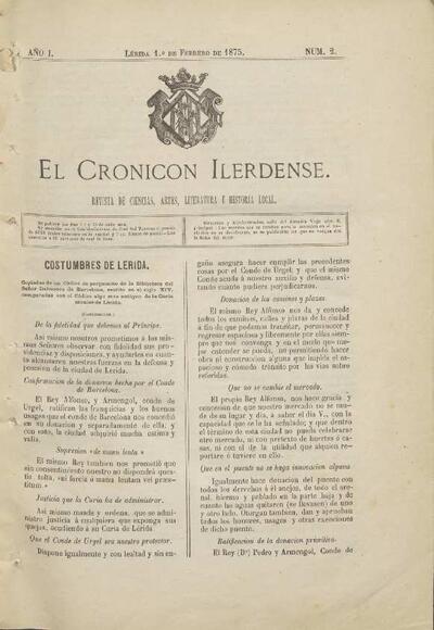 CRONICÓN ILERDENSE, EL, 1/2/1875 [Exemplar]