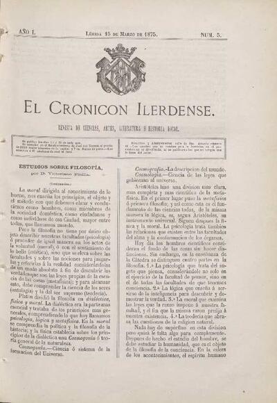 CRONICÓN ILERDENSE, EL, 15/3/1875 [Exemplar]